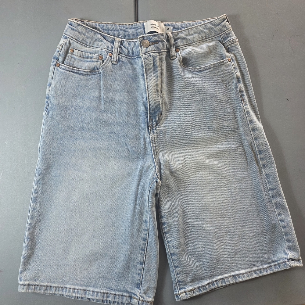 Mined By Denim Los Angeles High Waisted Bermuda Jorts Light Wash Size Medium